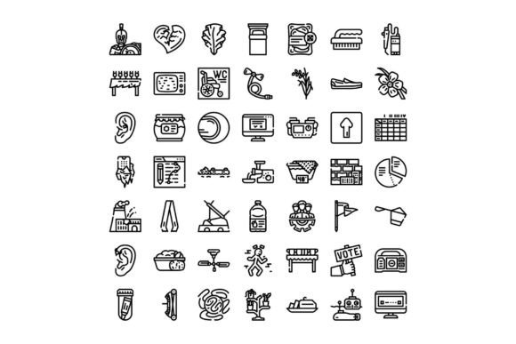 Diverse Black and White Line Icons Colle