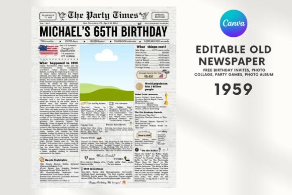 EDITABLE 1959 Birthday Vintage Newspaper