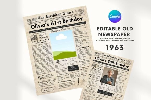 EDITABLE 61 Birthday Newspaper